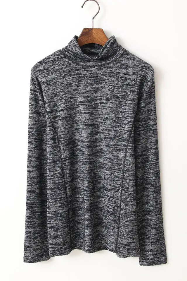 Turtleneck Long Sleeve T shirt Women's Slim Bottoming Shirt Light Gray - Shop at LoveMi