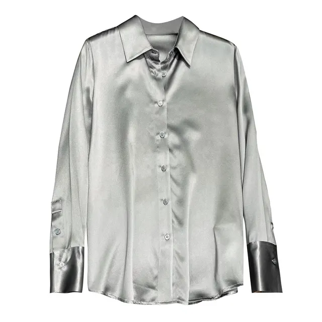 Women's High end Silk Shirt Top Grey - Shop at LoveMi