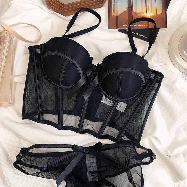 Mesh Cut Out Vest Shaped Underwear Set Black - Shop at LoveMi