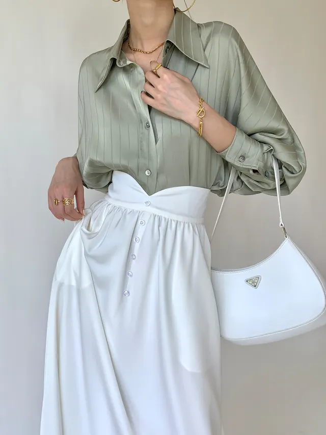 Satin Shirt With Mature Design Green - Shop at LoveMi