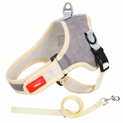 Saddle Undershirt Type Puppy Chest Back Reflective Dog Harness Dog Leash Grey - Shop at LoveMi