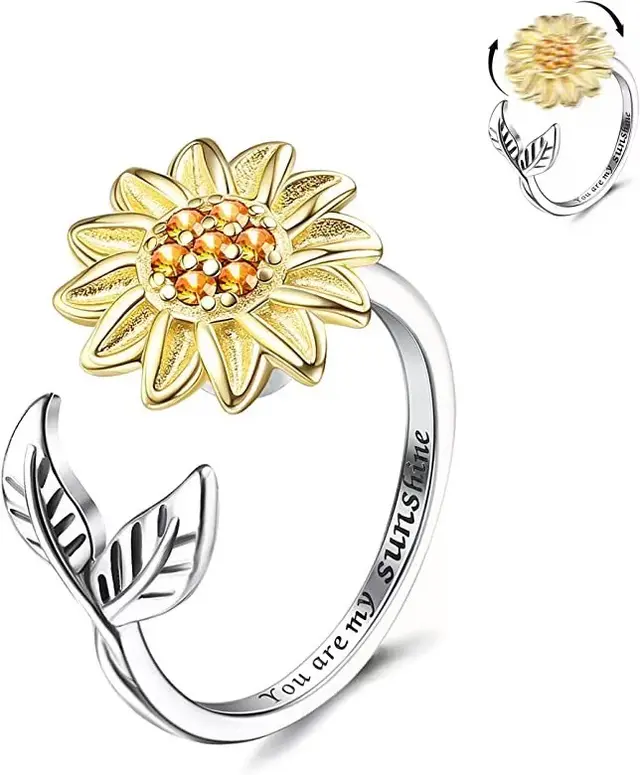 Adjustable Lettering Relieves Anxiety Rotating Ring Leaf Sunflower - Shop at LoveMi