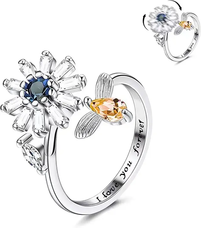 Adjustable Lettering Relieves Anxiety Rotating Ring Small Daisy - Shop at LoveMi