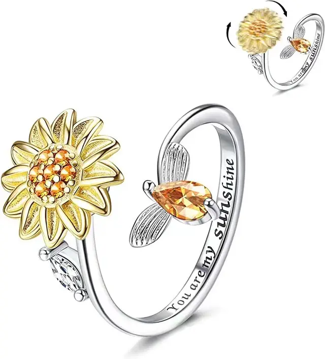 Adjustable Lettering Relieves Anxiety Rotating Ring Sunflower - Shop at LoveMi
