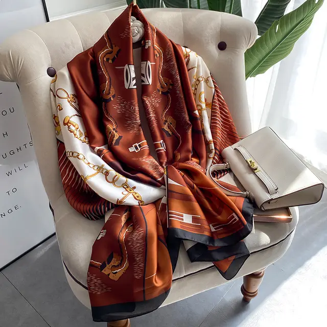 Women's Retro Fashion Decorative Scarf New Silk Satin F3Caramel - Shop at LoveMi