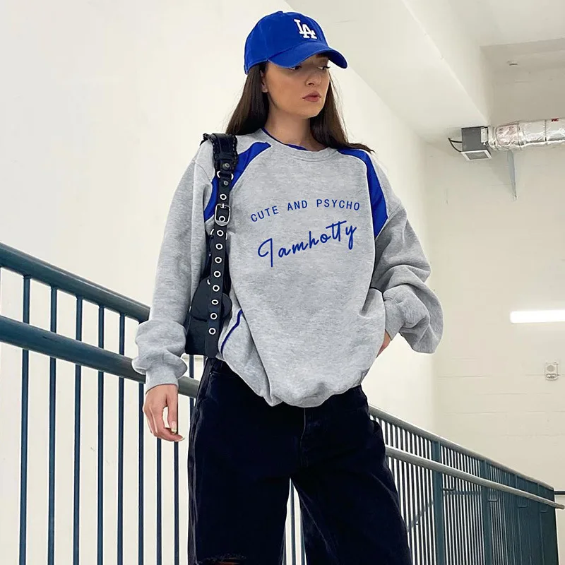Long sleeve Top With Contrasting Split Letters Grey - Shop at LoveMi