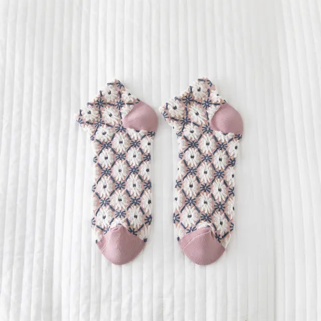 Vintage Style Flower Women's Boat Socks Cotton Pink - Shop at LoveMi