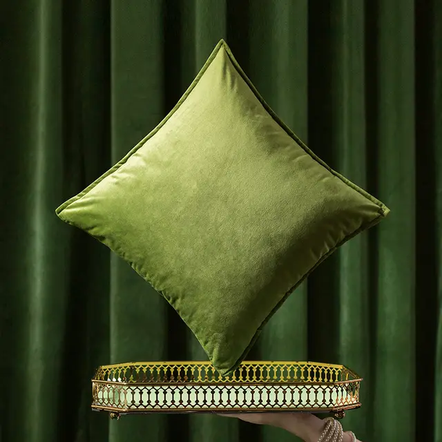 French Solid Color Pastoral Velvet Pillowcase Emerald - Shop at LoveMi