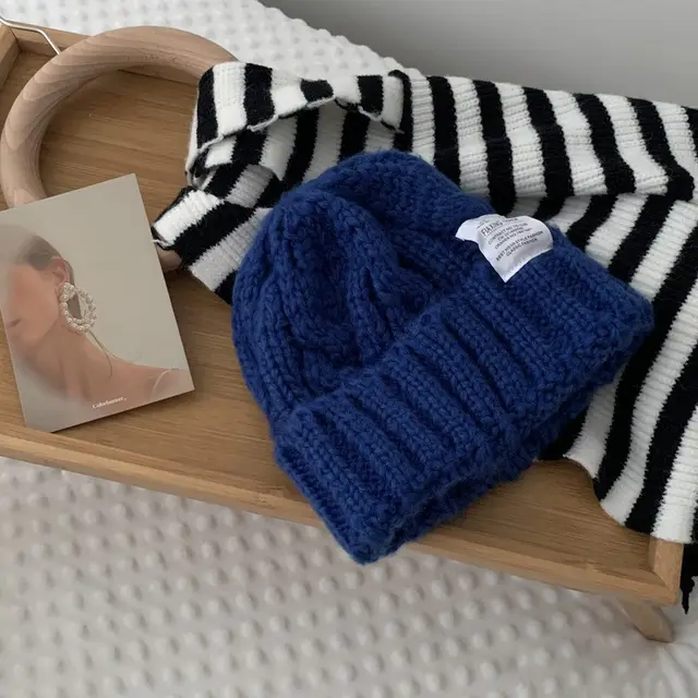 Women's Versatile Solid Color Loose Woolen Hat Blue - Shop at LoveMi