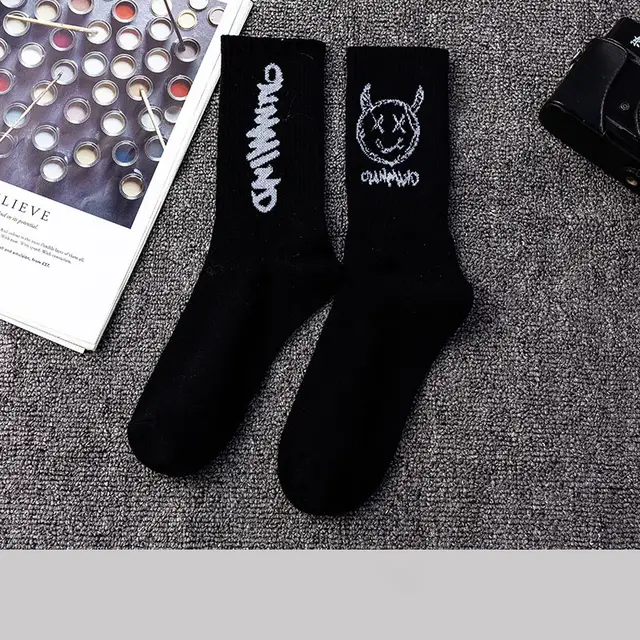 Spring And Autumn Sports Graffiti Men's Basketball Socks Black Devil - Shop at LoveMi