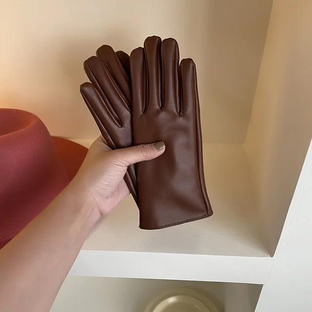 Five Finger PU Leather Gloves For Cycling Coffee - Shop at LoveMi