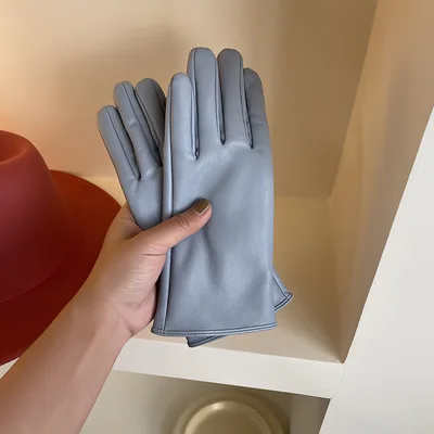 Five Finger PU Leather Gloves For Cycling Light Blue - Shop at LoveMi