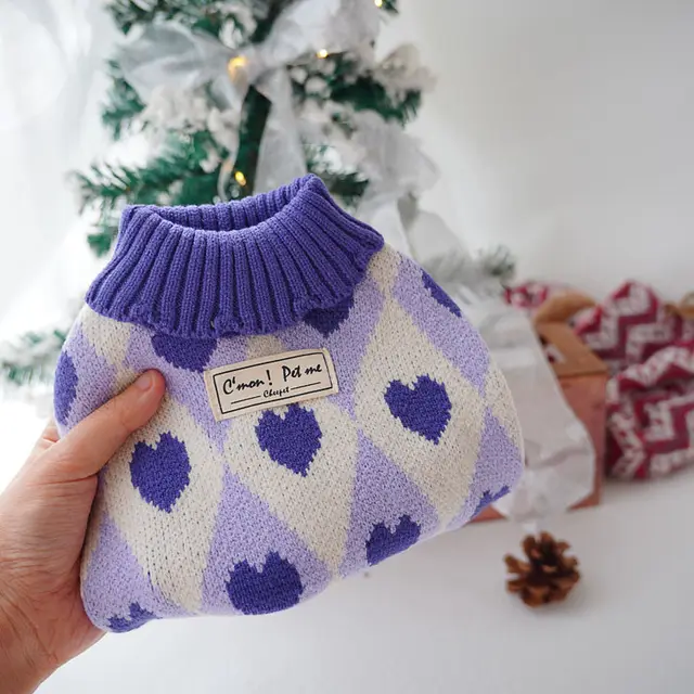 Christmas Rhombus Love Sweater Cat Clothes Purple - Shop at LoveMi