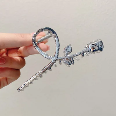 Korean Version Of Roses Oversized Catch Clip Metal Silver - Shop at LoveMi
