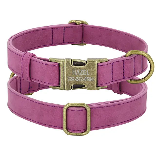 Collar Poly Urethane Leather Small And Medium sized Dog Purple - Shop at LoveMi