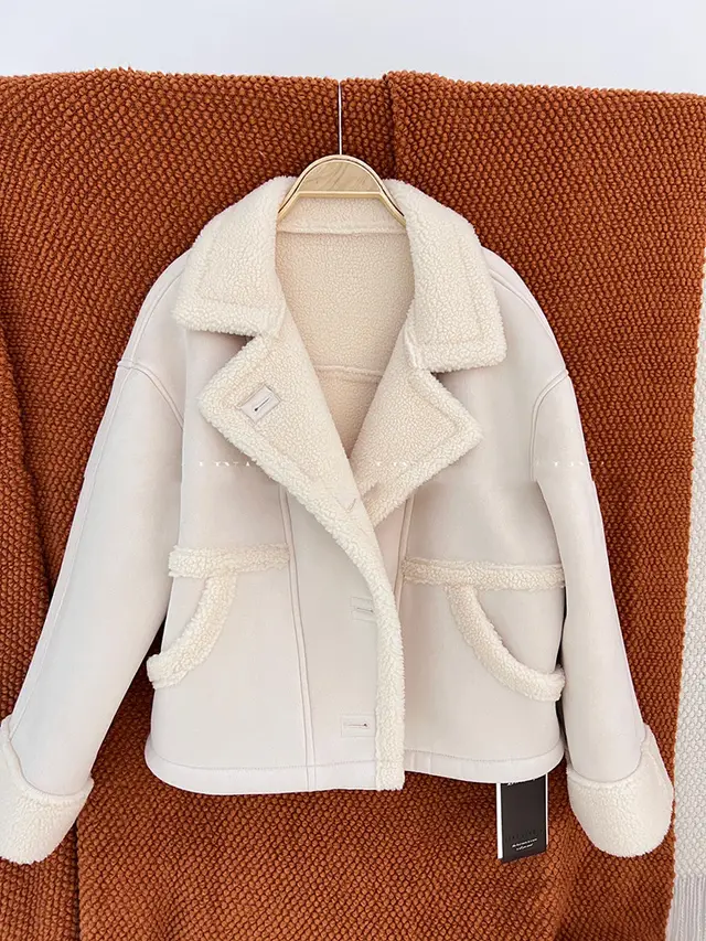 Suede Soft Waxy Lamb Coat Girl Creamy White - Shop at LoveMi
