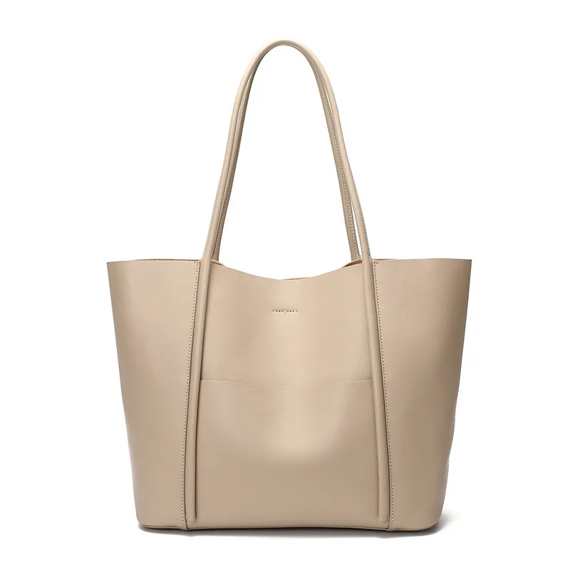 Women's Genuine Leather Tote Bag Light Milk Tea - Shop at LoveMi