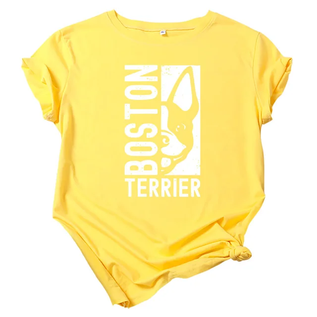 BOSTON TERRIER Short Sleeve T Shirt Top Yellow White - Shop at LoveMi