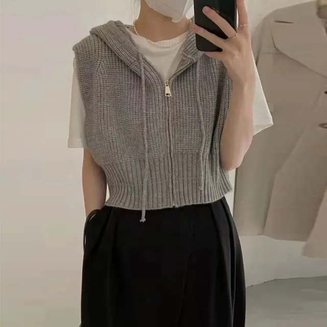 Unparalleled Zipper Loose Knitted Vest Women's Coat Grey - Shop at LoveMi
