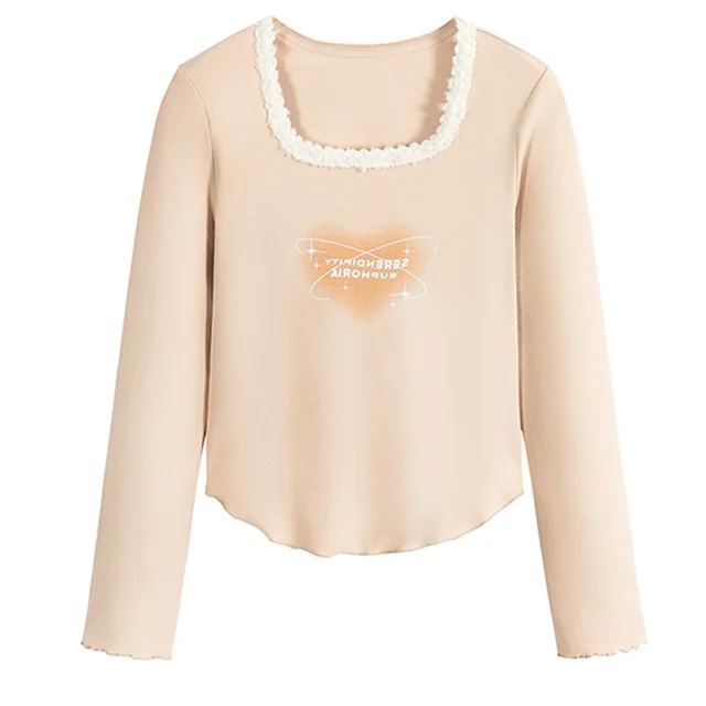 T Shirt Irregular Bottom Plush Square Neck Top Egg Yellow - Shop at LoveMi