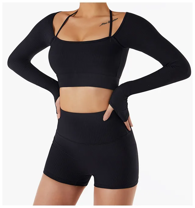 New Women's Long Sleeve Tight Yoga Top Black Top - Shop at LoveMi