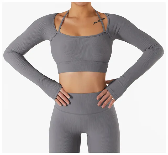 New Women's Long Sleeve Tight Yoga Top Grey Top - Shop at LoveMi