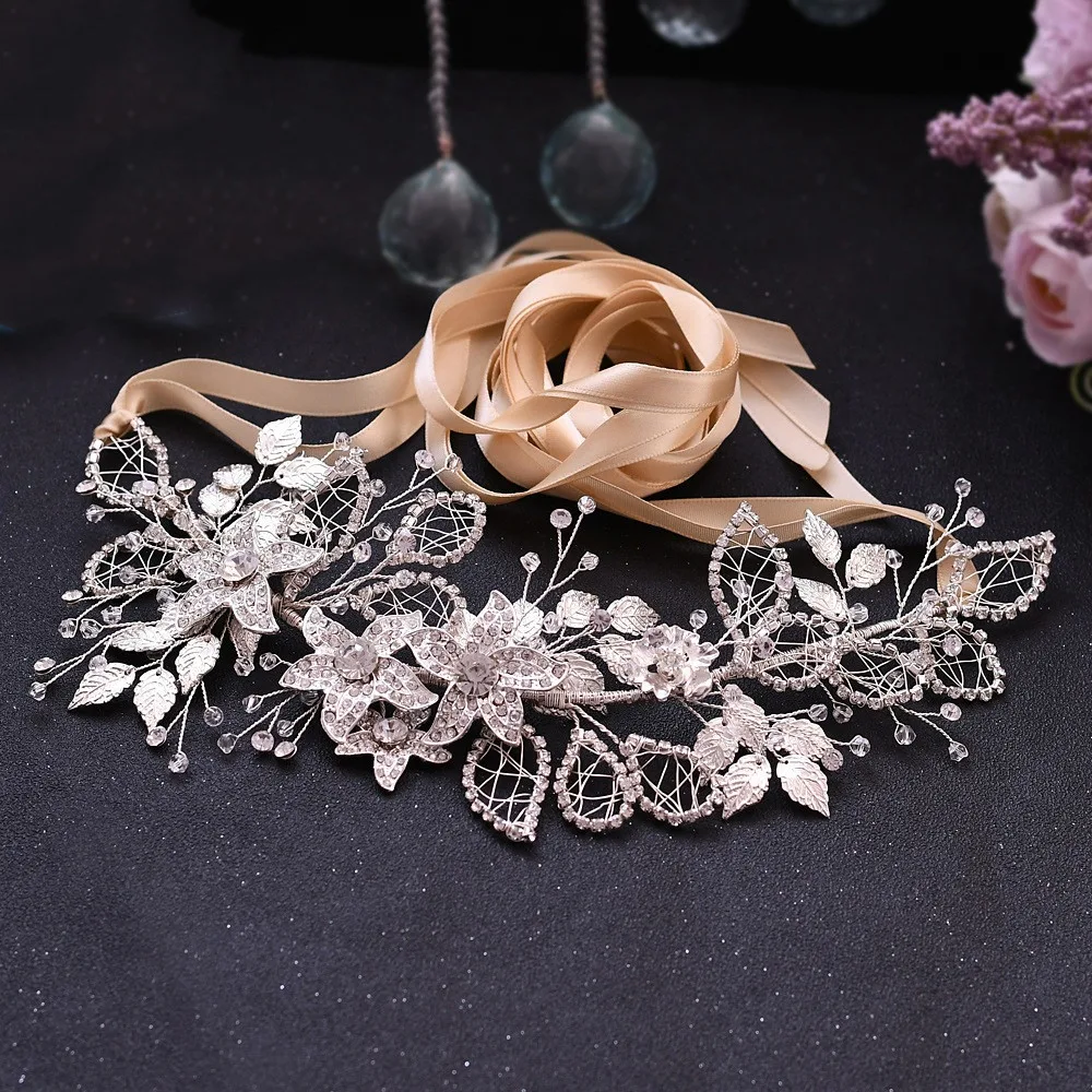 Bride Waist Seal Handmade Belt Rhinestone Wedding Dress Champagne Ribbon - Shop at LoveMi