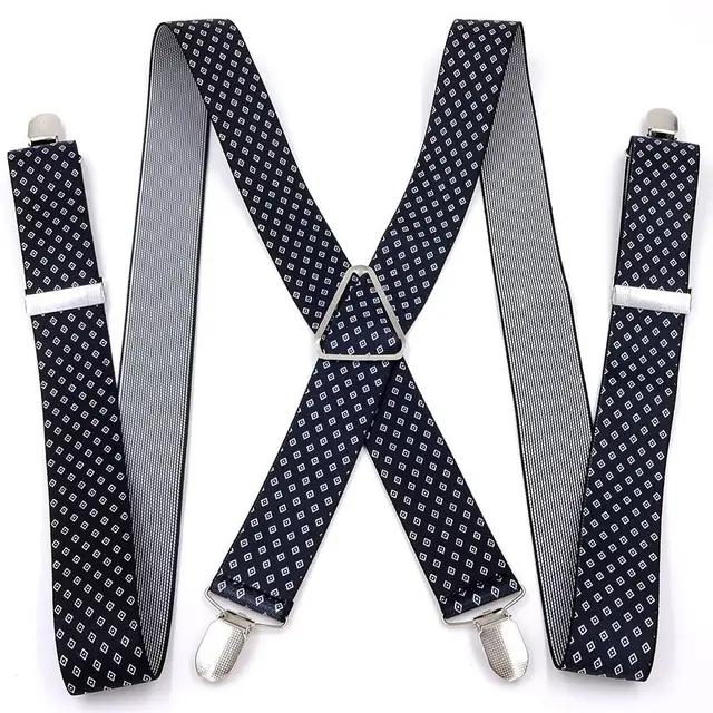 Men's Fashion Wide Elastic Shoulder Straps Black Background White Plaid - Shop at LoveMi