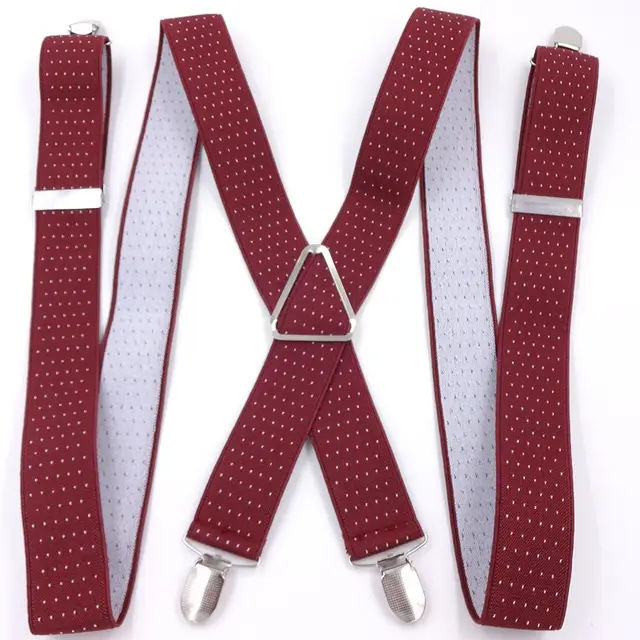 Men's Fashion Wide Elastic Shoulder Straps Wine Red And White Dots - Shop at LoveMi