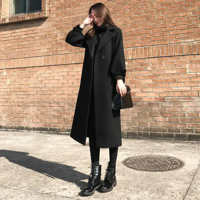 Autumn And Winter New Thin Fashionable Woolen Coat Black - Shop at LoveMi