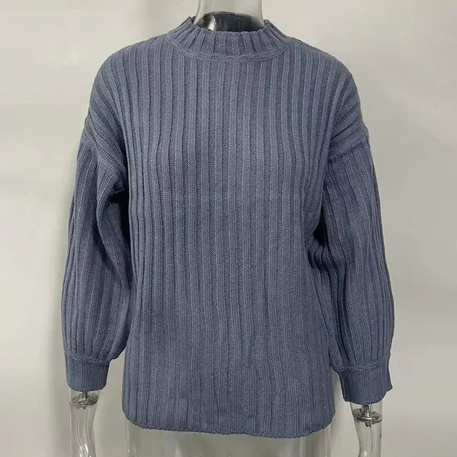 New European And American Women's Plain Quality Knitting Sweater Blue - Shop at LoveMi