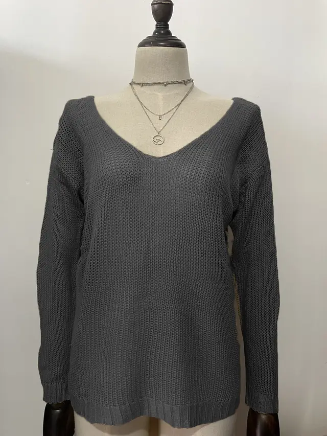Women's Casual V neck Slim Knit Sweater Grey - Shop at LoveMi