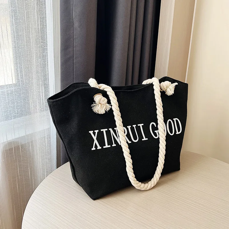 Fashion Letter Rope Portable Shoulder Bag Black - Shop at LoveMi