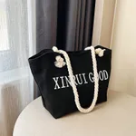 Fashion Letter Rope Portable Shoulder Bag - Black