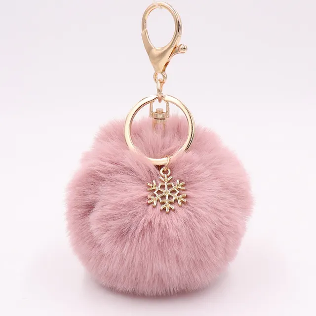 Christmas Snowflake Plush Key Chain Alloy Bag Pendant Skin Pink - Shop at LoveMi