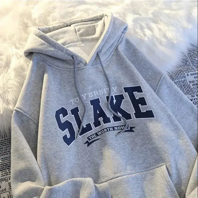 Women's Fashion Loose Printed Hoodie Top Gray Plus Velvet Thickening - Shop at LoveMi