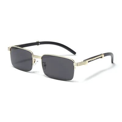 Men's Square Metal Fashion Wood Grain Leg Sunglasses Black - Shop at LoveMi