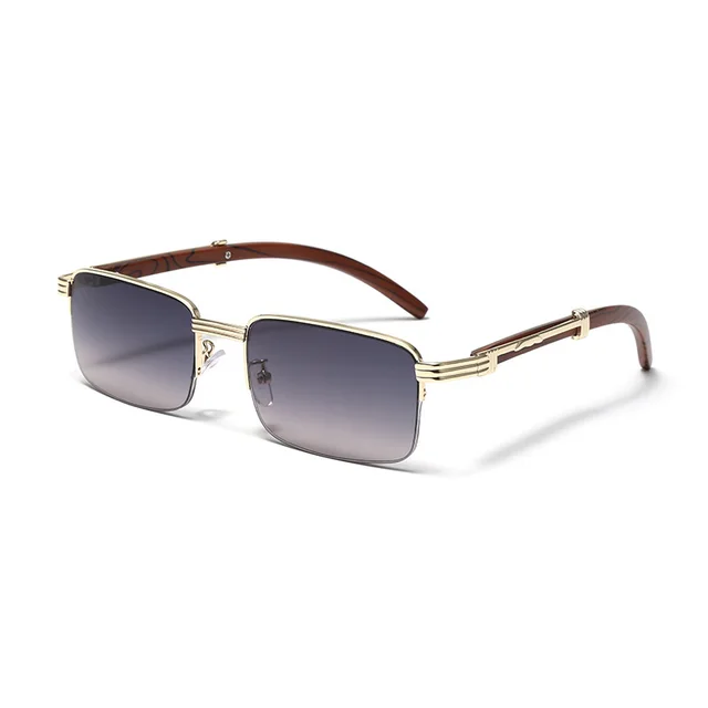 Men's Square Metal Fashion Wood Grain Leg Sunglasses Gold Frame Gradually Purple - Shop at LoveMi