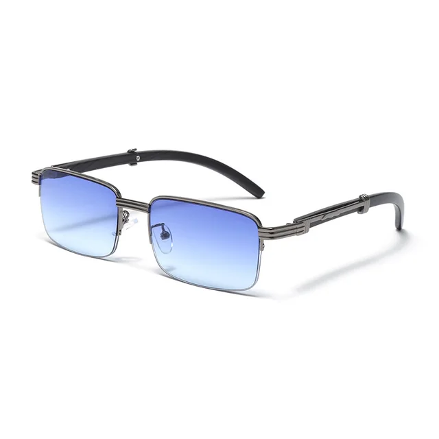Men's Square Metal Fashion Wood Grain Leg Sunglasses Gradient Blue - Shop at LoveMi