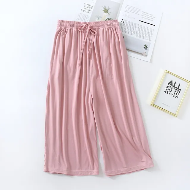 Three Quarter Solid Wide Leg Household Pants Fragrant Powder - Shop at LoveMi