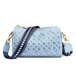 Fashion Print Ladies Crossbody Bag Soft Leather Large Capacity - Blue