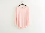 Korean-style Loose Large Size Modal Slub Cotton Long-sleeved T-shirt Female Student Front Short Back Long Bottoming Shirt - Pink