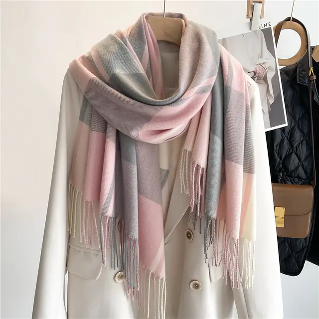 Korean Style Plaid Scarf Women's Autumn And Winter Warm Shawl Men's Scarf Tassel Wild Couple Scarf Wt60 2 - Shop at LoveMi