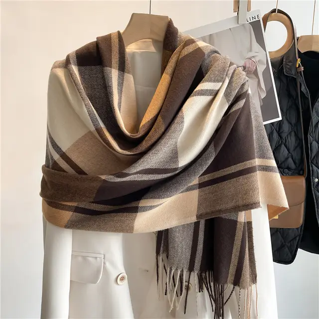 Korean Style Plaid Scarf Women's Autumn And Winter Warm Shawl Men's Scarf Tassel Wild Couple Scarf Wt60 4 - Shop at LoveMi