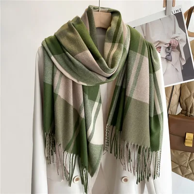 Korean Style Plaid Scarf Women's Autumn And Winter Warm Shawl Men's Scarf Tassel Wild Couple Scarf Wt60 8 - Shop at LoveMi