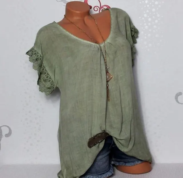 Women's Fashion Back Hollow Round Neck Short sleeved Shirt Army Green - Shop at LoveMi