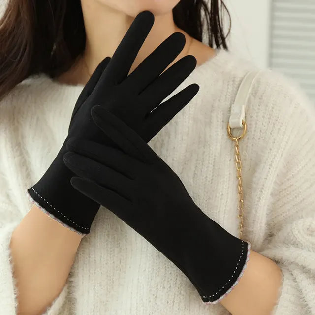 Women's Fleece Gloves Warm And Cold Protection Cute Touch Screen Black - Shop at LoveMi