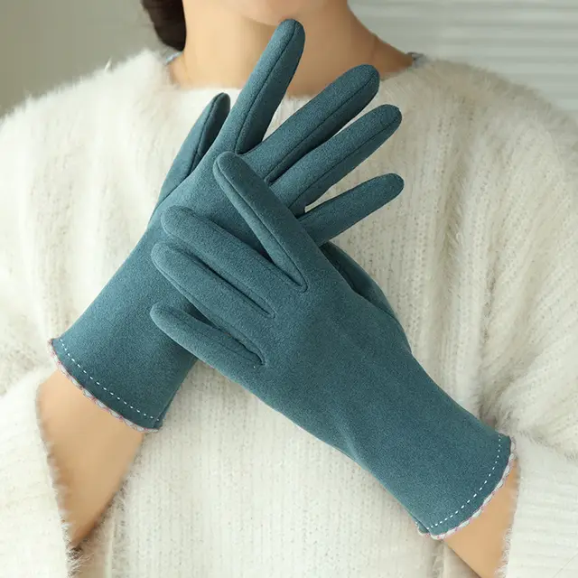 Women's Fleece Gloves Warm And Cold Protection Cute Touch Screen Blue - Shop at LoveMi