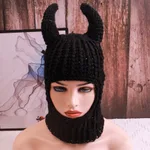 New Hand Crocheted Wool Hat Horn Style - Black Horn