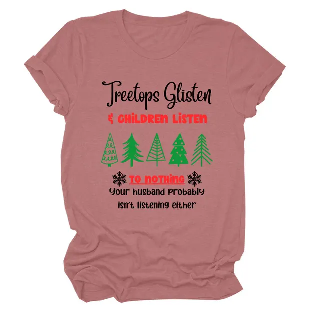 Christmas Print Casual Short Sleeve T Shirt Rose Gold Black Color - Shop at LoveMi